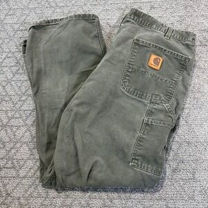 Carhartt Pants Mens 40x30 Moss Green Carpenter Dungaree Fit Canvas Duck B11 MOS